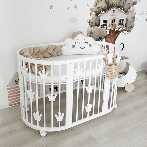 Овальне ліжечко Royal Sleep 7в1 Crowns Біле